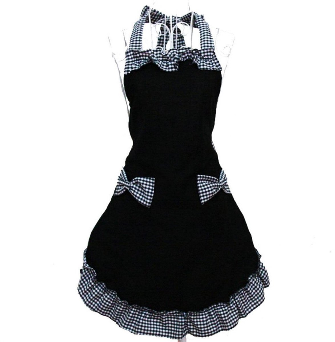HANERDUN Kookschort Dames Damesschort Keukenschort Zwart Verstelbare Petticoat met Twee Zakken Striklint voor Koken Bakken Grillen Cadeau-idee