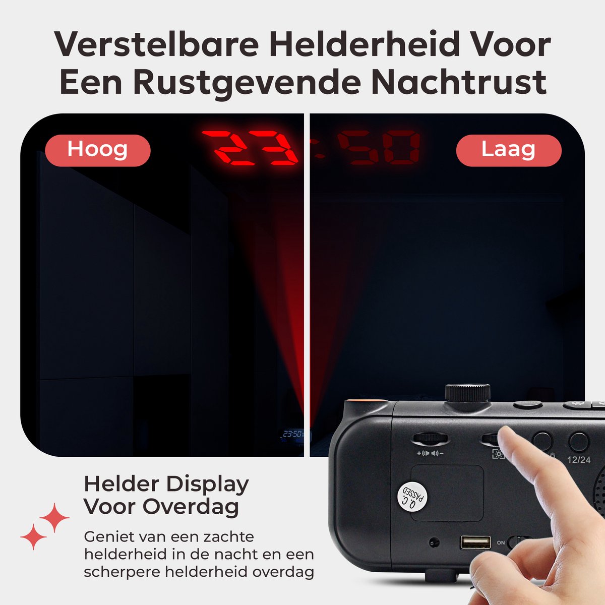 TM&DY - Digitale Wekkerradio met Projectie - Met Spraakbesturing, FM, Temperatuur & Luchtvochtigheid – Dimbaar LED Display & Dubbele Alarmfunctie - Wekkers Digitaal - Wekker met Projectie op Plafond - Projectiewekker - Projectieklok — cadeau in Elektronica - foto 5
