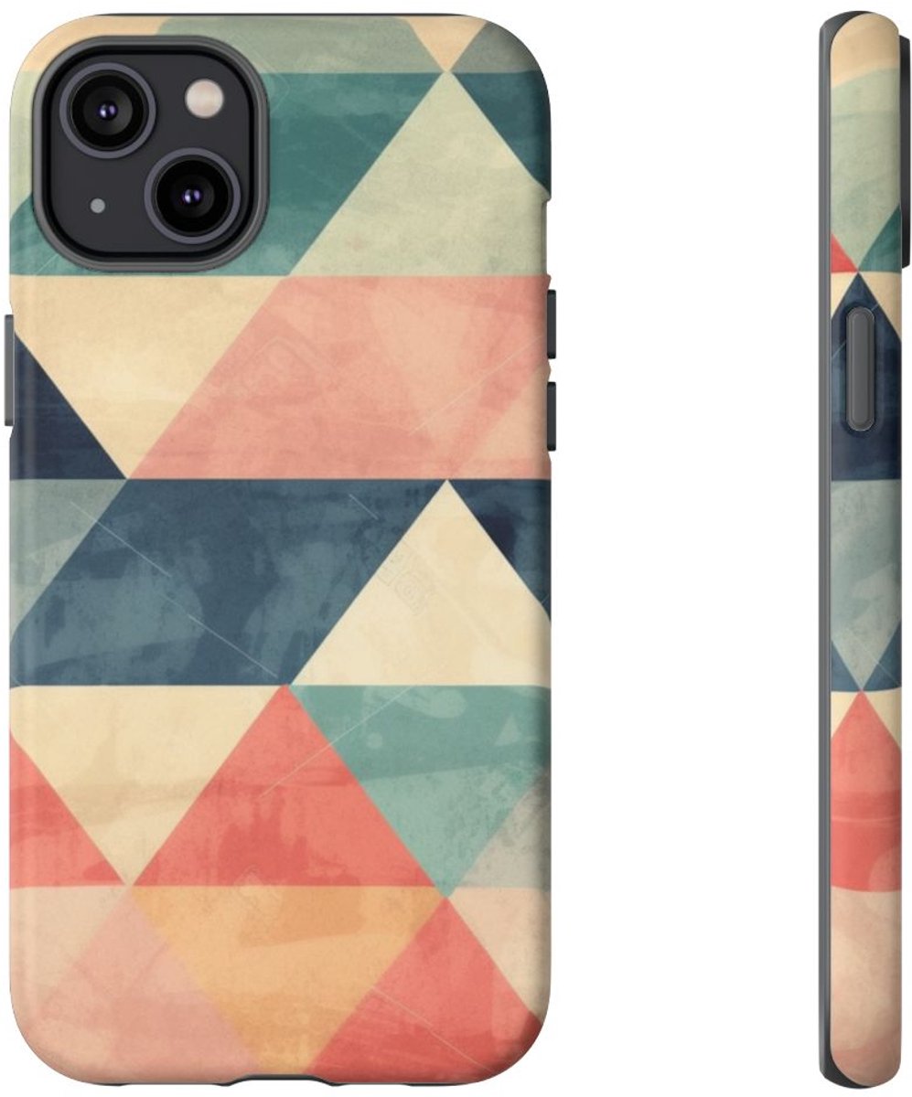 Gedempt Geometrisch Driehoekpatroon – Telefoonhoesje Geschikt voor iPhone 14 Plus