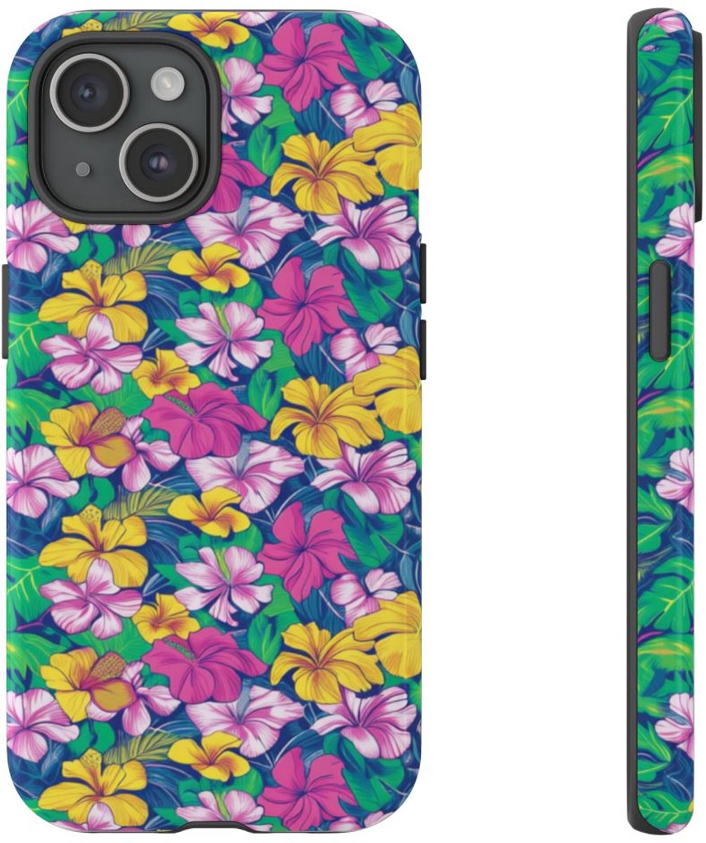 Tropisch Hibiscus Bloemenpatroon – Telefoonhoesje Geschikt voor iPhone 15