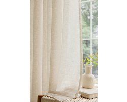 Maroyathome Bibiana - Vitrage - Kant en klaar - Plooiband - Loodveter - Schelphaken - Embrasse - BEIGE - 300 x 250 cm - 300 cm breed - 250 cm lengte - 1 stuks