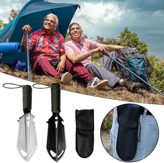 9-in-1 mini-handschep - Wordt geleverd met draagtas - Klein en lichtgewicht - Ultralicht, compact en multifunctioneel gereedschap - Voldoet aan de dagelijkse behoeften - Geschikt voor kamperen, tuinieren en overleven in de buitenlucht - Zilver, groen van Merkloos	 — afbeelding 4