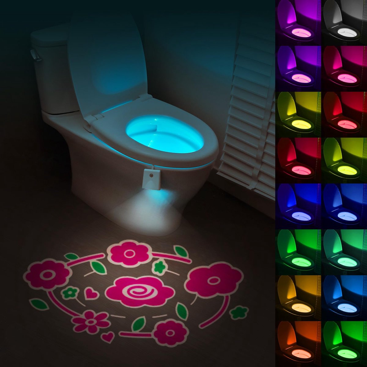 Ibenzoa® Grappig en Praktisch Wc-Nachtlampje met Bewegingssensor en 16 Kleuren Projectie voor Toilet