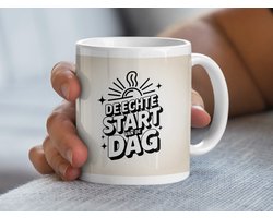 De Echte Start van de Dag Mok, Koffiemok met Tekst, Cadeau voor Koffieliefhebber, Gezelligheid, Nieuwe Dag, Koffie Drinken, Cadeau Idee