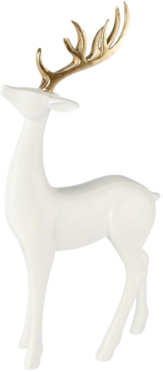Dekoratief | Hert staand, wit/goud, resina, 14x7x30cm | A255036