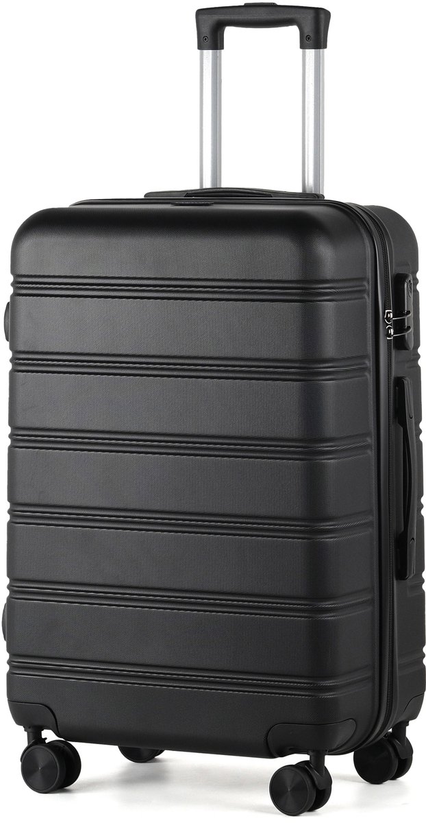 TAN.TOMI Hardcase Reiskoffer ABS – 24 inch (42×26×66 cm, 65 L) – Lichtgewicht Ruimbagage Trolley met 3‑cijferig Cijferslot & 360° Wielen - Zwart
