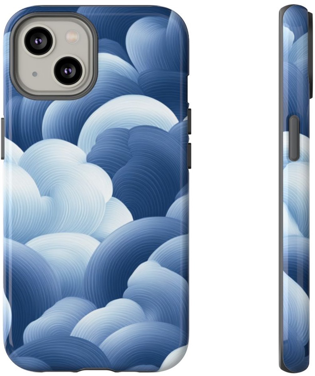 Blauw-Wit Wolkenpatroon – Glanzend Stevig Telefoonhoesje Geschikt voor iPhone 14