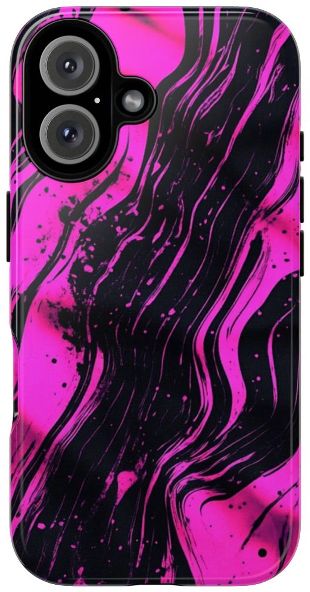 Neonroze en Zwart Abstract Patroon – Telefoonhoesje Geschikt voor iPhone 16