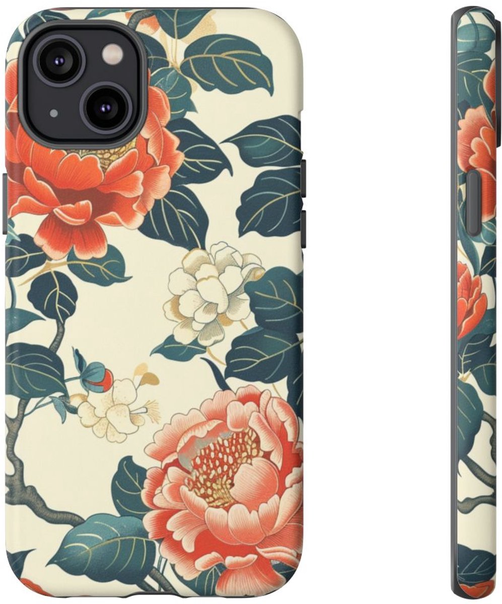 Vintage Pioenrozenpatroon – Telefoonhoesje Geschikt voor iPhone 14 Plus
