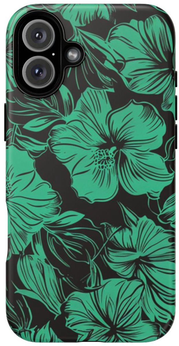 Groen Hawaïaans Bloemenpatroon – Telefoonhoesje Geschikt voor iPhone 16 Plus