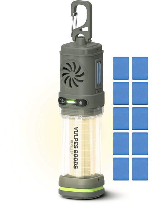 Vulpes Goods® Repeller - 3-in-1 Muggenverjager – Oplaadbare Muggenlamp, Powerbank & Verlichting – Voor Reizen, Camping, Wandelen – Binnen & Buiten – 400LM - Magnetisch - Incl. 10 extra geurpads