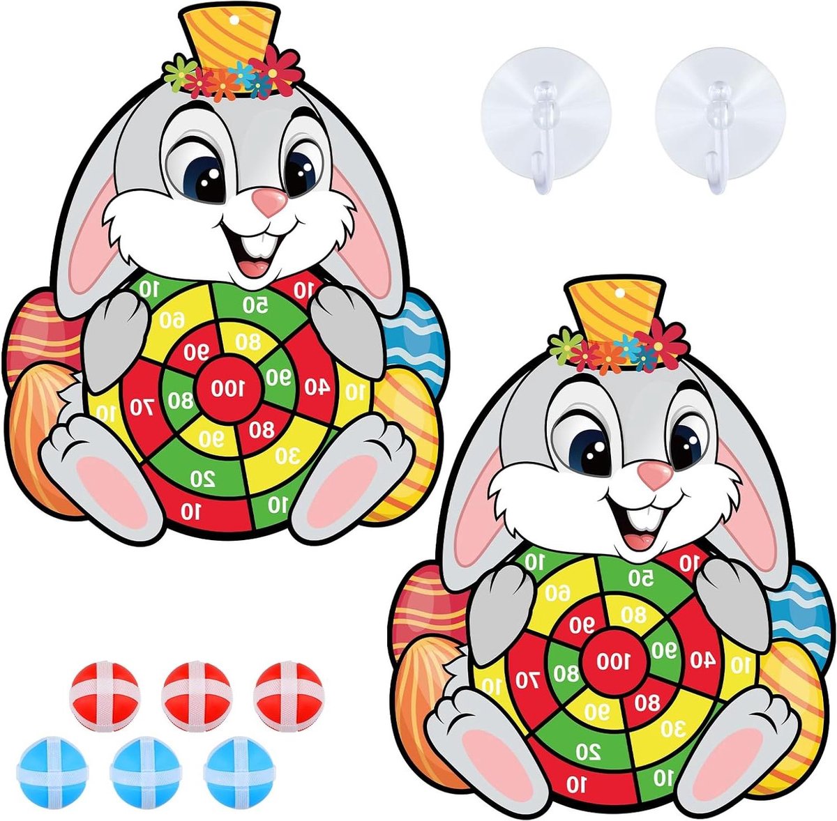 Allecto Plus - Dartbord Slingeren Spel met Paashaas Thema voor Kinderen - 2 Stuks Speelgoed spel met Paashaas Thema voor buiten Perfect voor Paasfeestjes en kinderactiviteiten