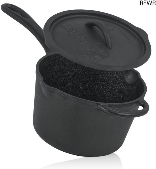 RFWR® Gietijzeren Steelpan met Deksel - 2 Liter | Ideaal voor Grillen en Koken | Duurzaam en Thermeresistent