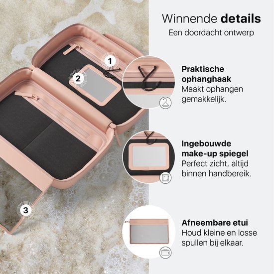 ONYX Trousse de Toilette Rose - Pochette à Maquillage - Organiseur de Cosmétiques - Agencement Intelligent - Miroir de Maquillage - Suspendable - Pour Femmes et Hommes - Taille : M