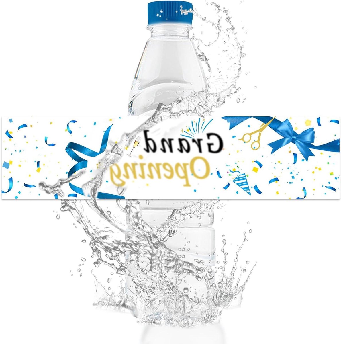 Allecto Plus - Waterfles Etiketten 50 stuks voor Opening Ceremonie Gunsten - Blauwe Linten Stickers - Waterproof Dranken Wrappers Decoratie