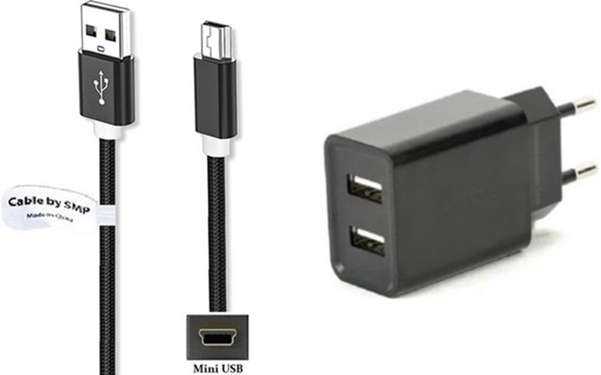 OneOne 2.1A lader met 2 poorten + 1,5m sterke Mini USB snoer. Oplader adapter past op Canon IXUS 100IS, 110IS, 120IS, 200IS, 1000HS, 105, 115HS, 130, 210, 220HS, 310HS, 275HS, 30, 300, 330, 40, 115HS, 165, 170, 175