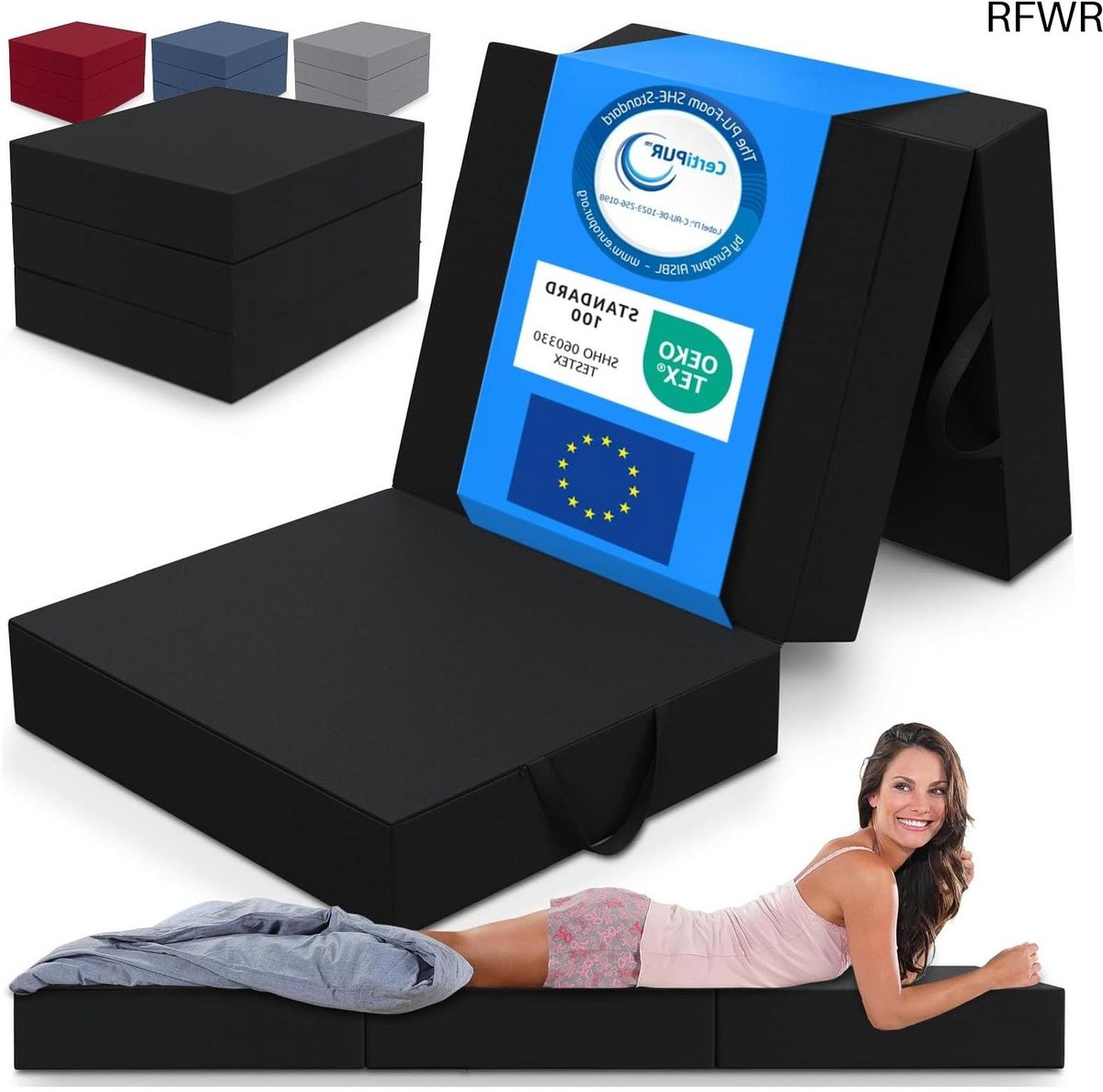 RFWR® Opvouwbaar Matras - 3-Delig Vouwmatras, Extra Dik 15 cm Schuim, Wasbaar en Draagbaar Logeermatras voor Volwassenen (75 x 195 x 15 cm)