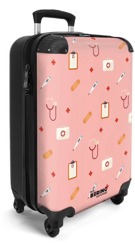 NoBoringSuitcases.com® - Valise enfant - Valise trolley enfant pour garçons et filles - Symboles médicaux sur fond rose - Valise Bagage à main légère - Valise trolley enfant - Valise trolley à roulettes - Convient aux formats 55x40x20 et 55x35x25