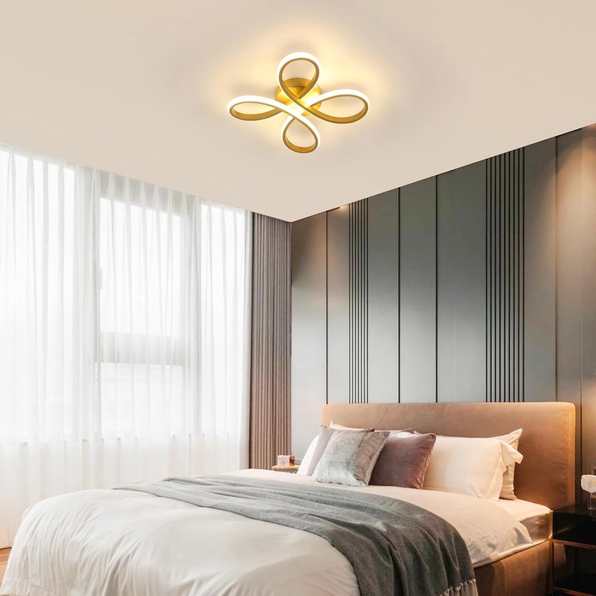 Haobosic - Moderne LED plafondlamp, 30 W, 3375 lm, ideaal voor slaapkamer, woonkamer, eetkamer of keuken, warm licht 3000 K, 30 cm, goud