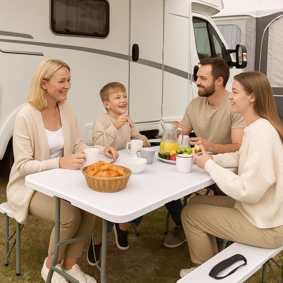 Campingtafel Inklapbaar - Tuintafel Kunststof - 180x74x74cm - tot 6 Personen - Wit van Camp — afbeelding 4