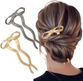 Allecto Plus - Metalen Strik Haarvorken Franse Haarspelden voor Vrouwen - Haarstyling Accessoires - Set van 2 - Goud Zwart - Vintage Design