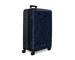 NoBoringSuitcases.com NoBoringSuitcases.com® - Koffer groot - Reiskoffer lichtgewicht - Donkerblauwe achtergrond met abstracte zwarte lijnen - 98 liter bagage