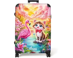 NoBoringSuitcases.com NoBoringSuitcases.com® - Koffer groot - Reiskoffer lichtgewicht - Kitten met flamingo in tropisch bloemenparadijs - Rolkoffer met 4 wielen - 98 liter bagage