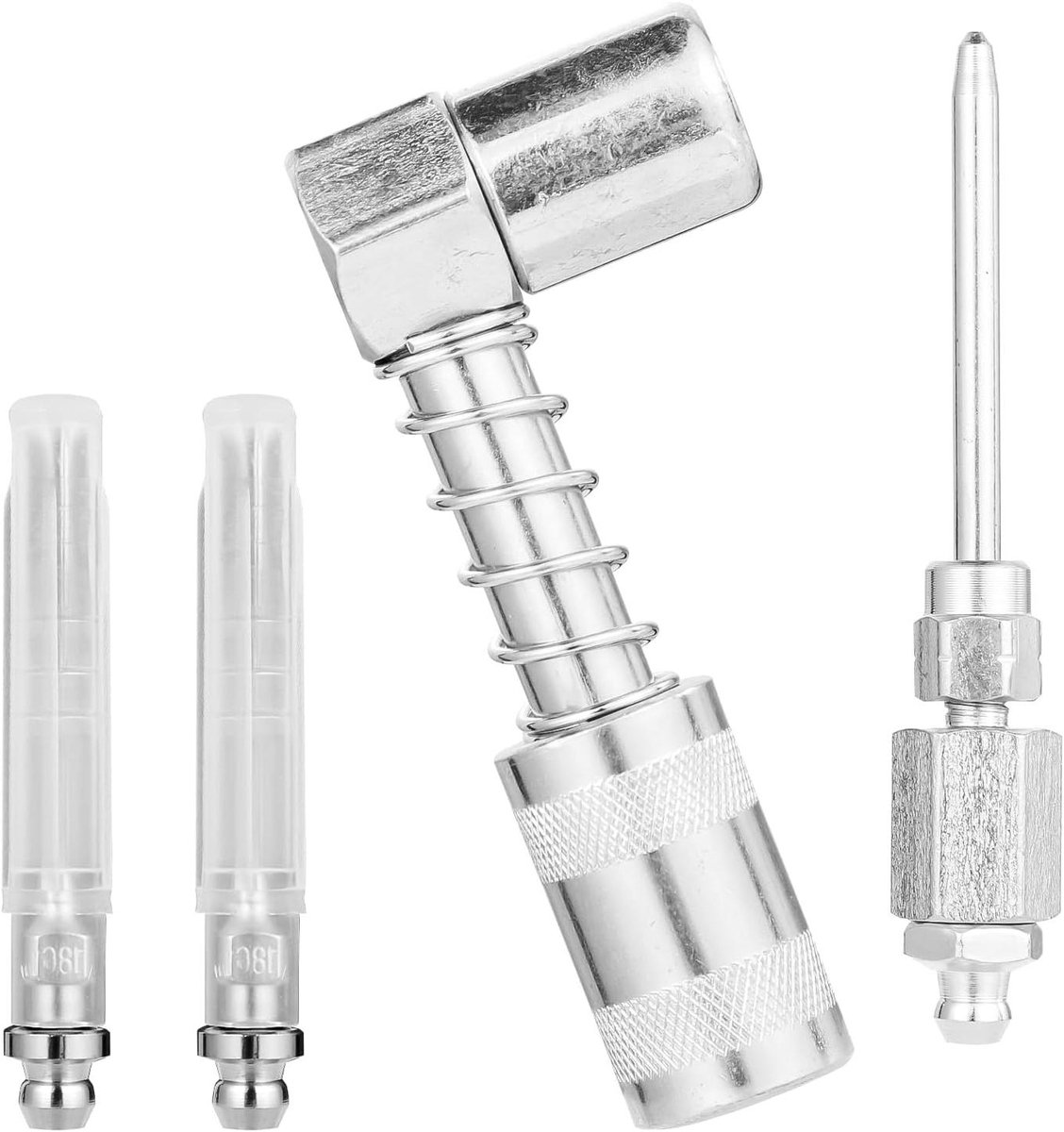 Allecto Plus - 4-delige 90-graden vetspuitnippelset inclusief 1 vetspuitnippel, 1 vetspuitdispenser, 2 vetspuitnaalden met dop - Gemakkelijk aan te sluiten op andere geschikte koppelingen