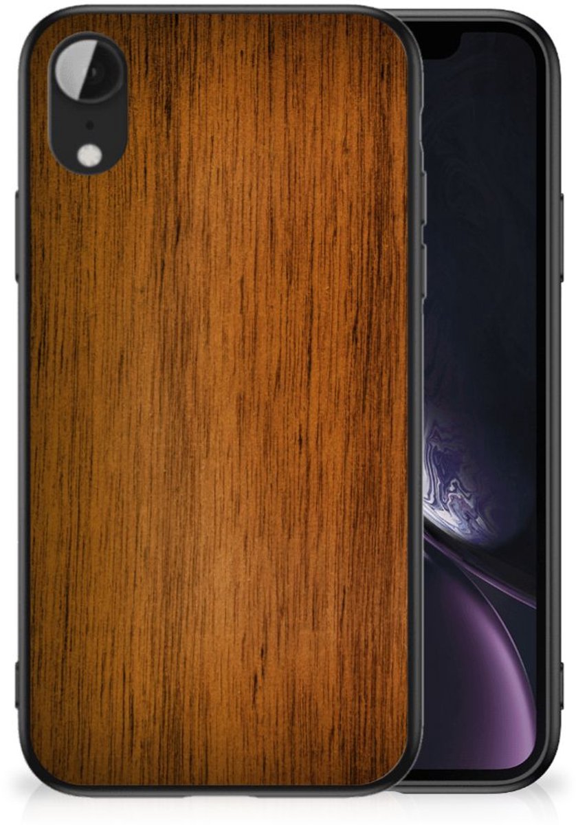 Apple iPhone XR Houten Print Telefoonhoesje Donker Hout
