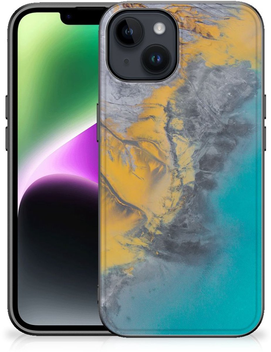 iPhone 15 Marmeren Print Telefoonhoesje Marble Blue Gold