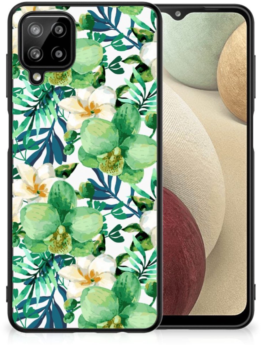 Samsung Galaxy A12 Bloemen Hoesje Orchidee Groen