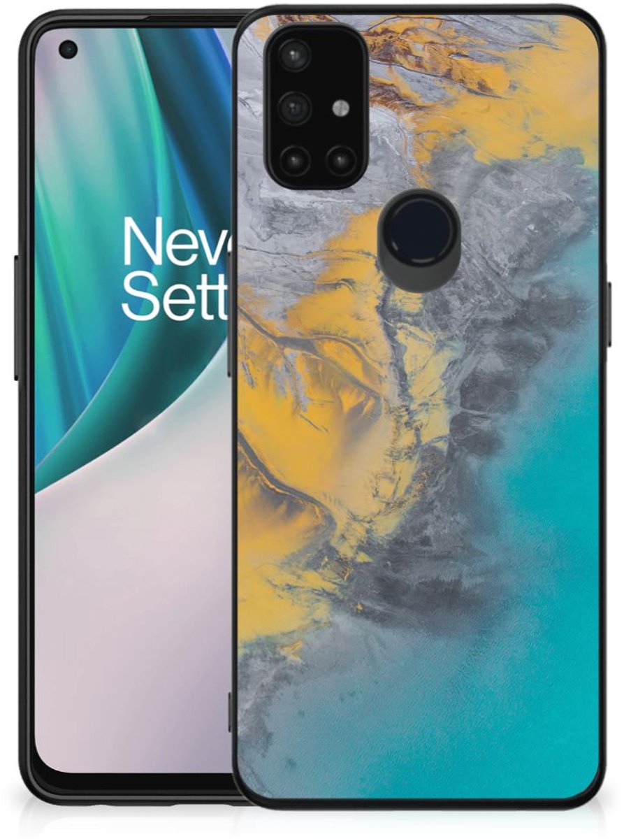 OnePlus Nord N10 5G Marmeren Print Telefoonhoesje Marble Blue Gold