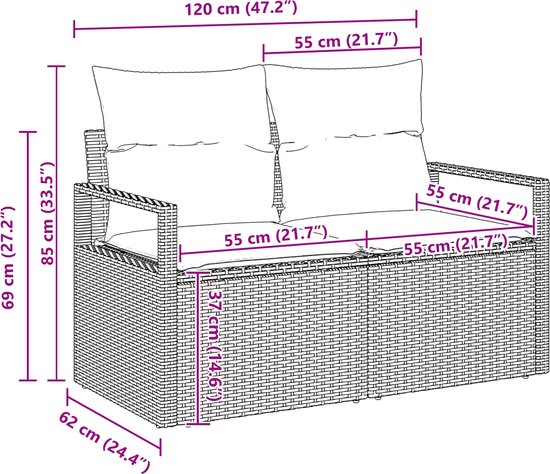 vidaXL - 6-delige - tuinset - met - kussens - in - lichtgrijs - poly - rattan