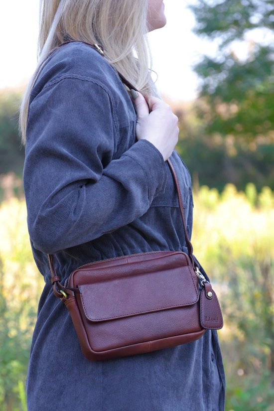 Sac à Bandoulière en Cuir Marron Foncé Sara