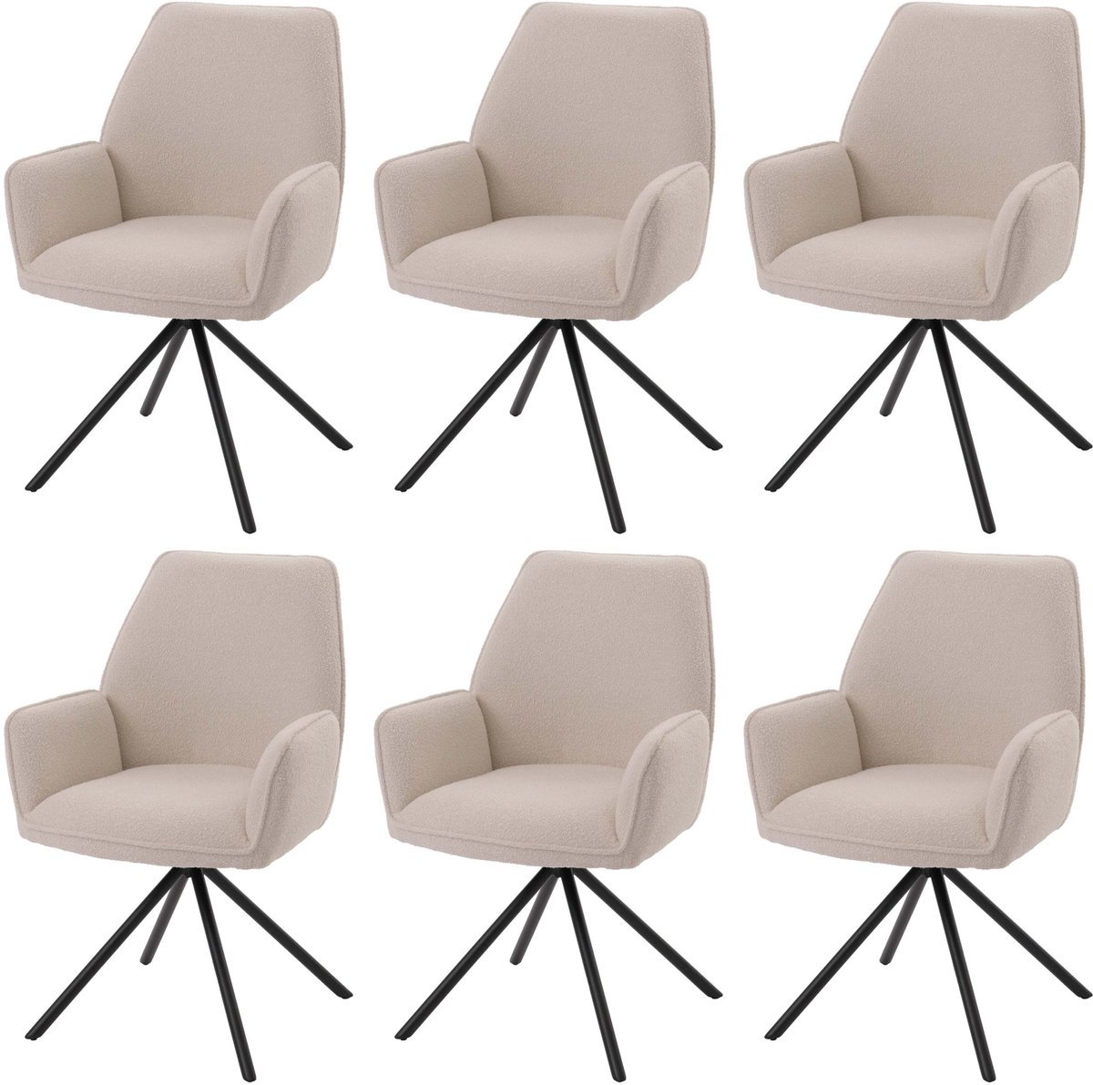 Set van 6 eetkamerstoelen MCW-G67, keukenstoel met armleuning, draaibare autostand, stof b