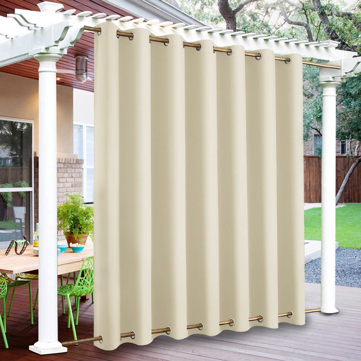Waterdichte Outdoor Gordijnen - Buiten Gordijnen Overkapping - Buiten UV-Beschermende Gordijnen - Outdoor gordijnen voor patio en pergola - B 254 x H 274 cm - Beige - 1 stuk