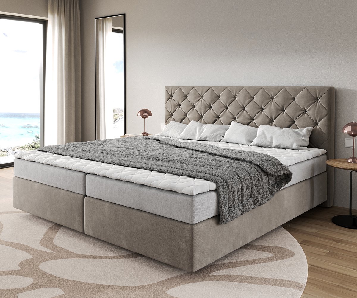 DELIFE Boxspringbed Dream-Great Microfibre Beige 200x200 cm bonell matras PU topper