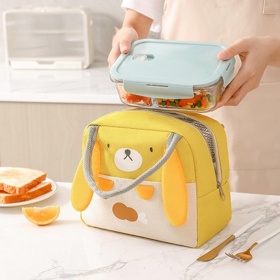 Lunchtas, leuke geïsoleerde herbruikbare lunchtassen, waterdichte opvouwbare lunchtas voor vrouwen, mannen, kinderen en studenten, reizen, picknick, school (gele beer) van Merkloos — afbeelding 3