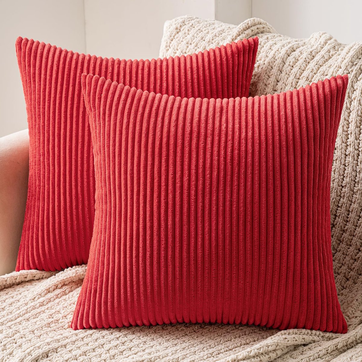 Ibenzoa® Verfijnde Sierkussensloop van Ribfluweel, Zonder Vulling, Decoratieve Hoes met Verborgen Ritssluiting – Set van 2
