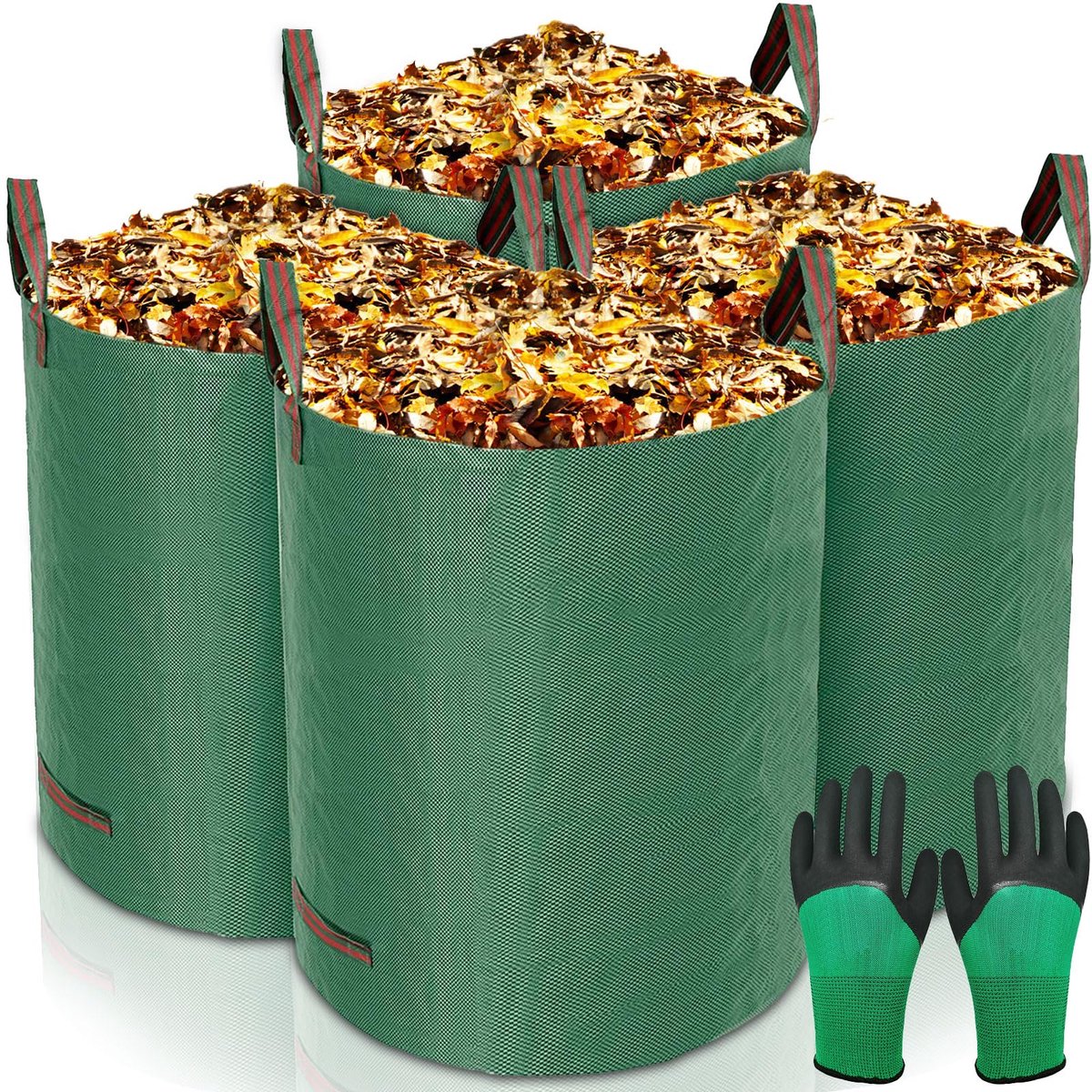 Ibenzoa® Tuinzak 4 x 272 Liter - Robuust & Opvouwbaar met Handschoenen