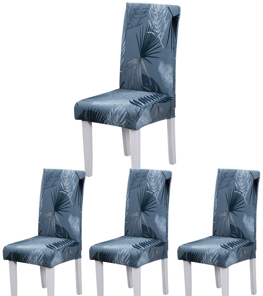 Ibenzoa® Stoelhoezen Set van 4 - Stretch, Moderne Eetkamerhoes Blauw-Zomerblad