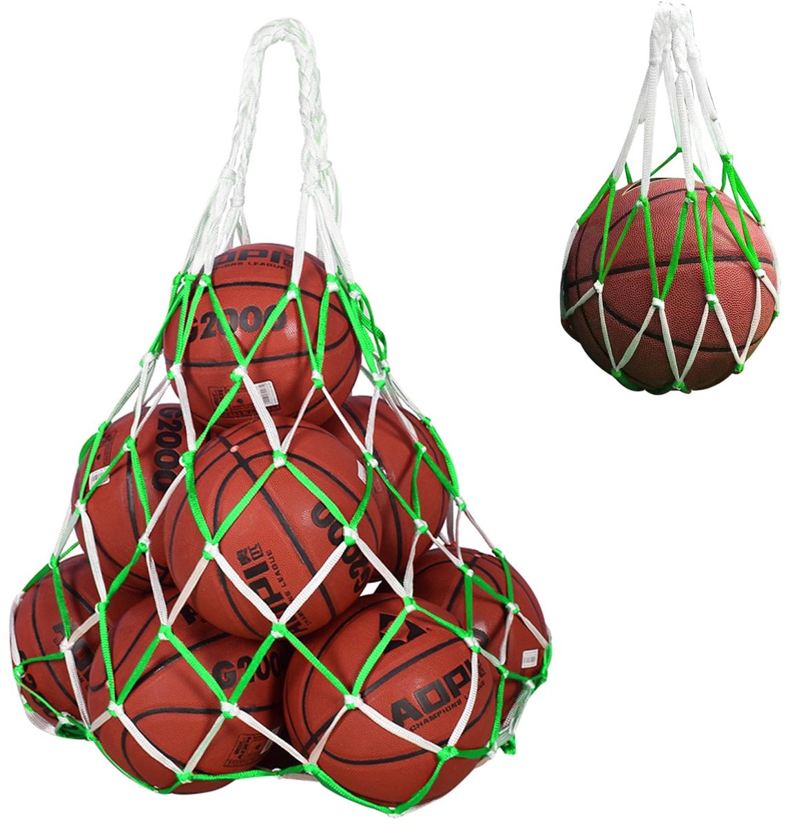 Ibenzoa® Ballennet 2-delig, voor 10-15 ballen, nylon tas, herbruikbaar met trekkoord, voor basketbal, voetbal en volleybal