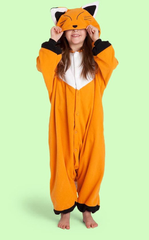 KIMU Onesie Vos Pak - Maat 152-158 - Vossenpak Kostuum Bruin - Kinder Huispak Pyjama Jumpsuit Dierenpak Hamster Jongen Meisje Overall Fleece Kerstkado Kerst Kado