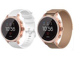 Strap-it Siliconen band (wit) + Milanese band (Roze goud) - Geschikt voor Garmin VIvoactive 4s / Vivomove 3s / Venu 2s - Horlogeband / Polsband / Armband / Sportarmband - RVS stalen band - Magnetisch bandje - Siliconen armband