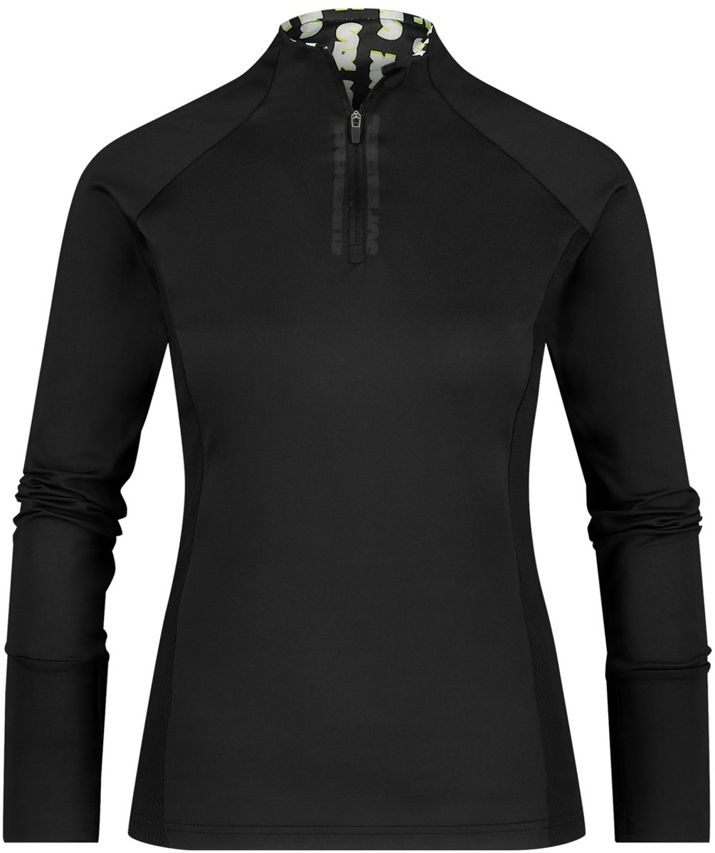 SuperRebel GRACE_ – Sportshirt dames – Zwart – Half zip – Lange mouwen – Ademend & elastisch