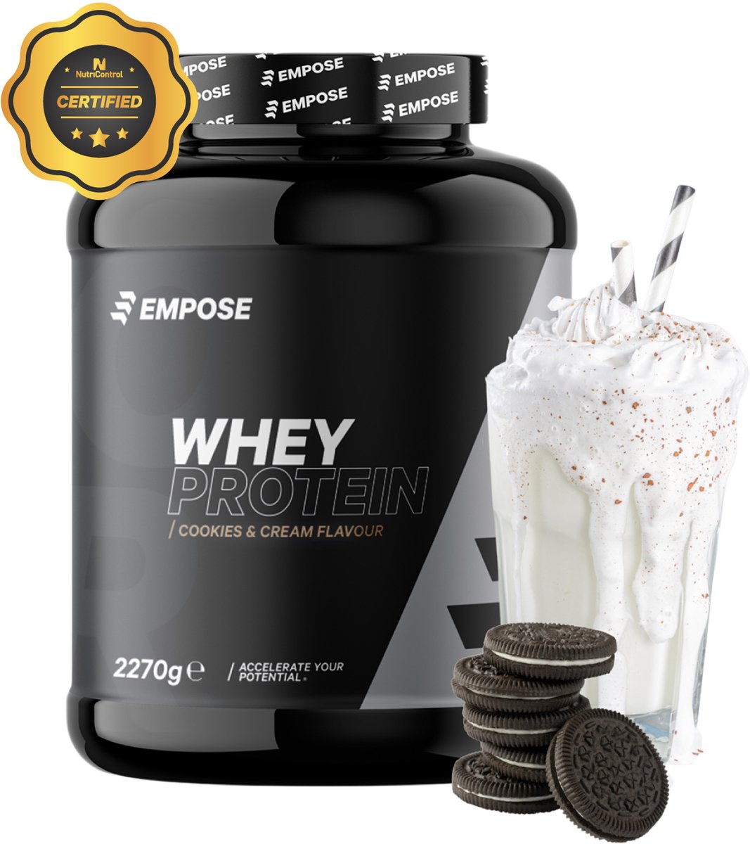 Goedkoopste Empose Nutrition Whey Protein - Proteine Poeder - Proteïne Shake - Eiwitpoeder - Eiwitshakes - Cookies & Cream - 2270 gram - 76 doseringen