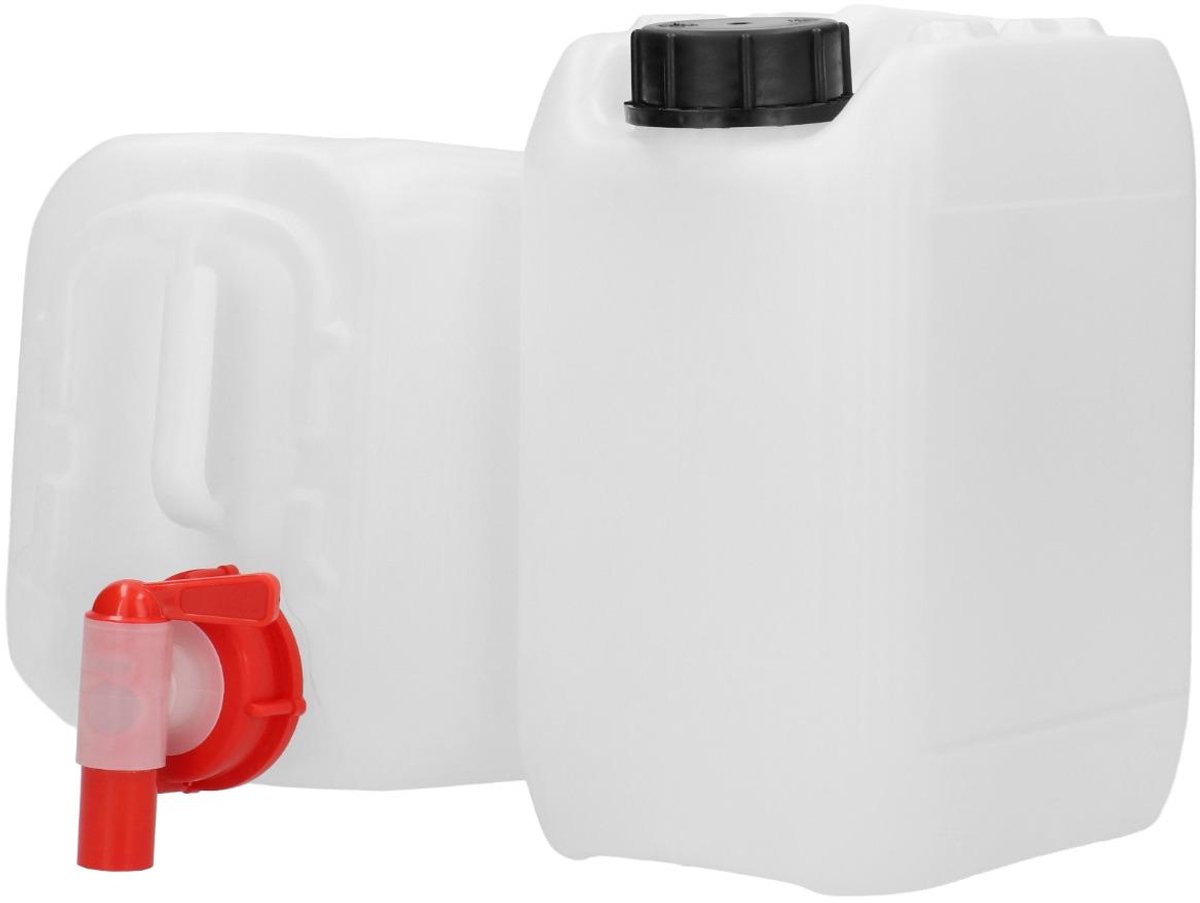 2 x 5000 ml Jerrycan UN gekeurd HDPE naturel + 2x Dop Zwart + 1x Tap kraan - BPA Vrij - Niet Breekbaar - Jerrycan UN gekeurd - 2 stuks