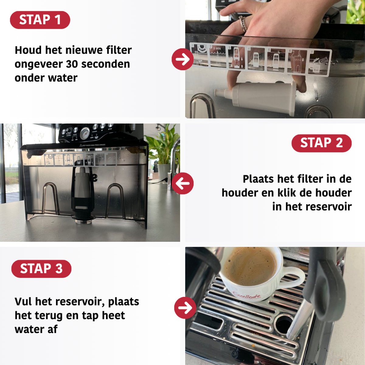 4x Eccellente Waterfilters voor Sage Barista Express - SES008 & BES008 Espressomachine - 4 stuks - voor Koffiemachines - Oracle - Dual Boiler - Solis - Duo Temp - Bambino Plus - 12 maanden gefilterd water — afbeelding 2