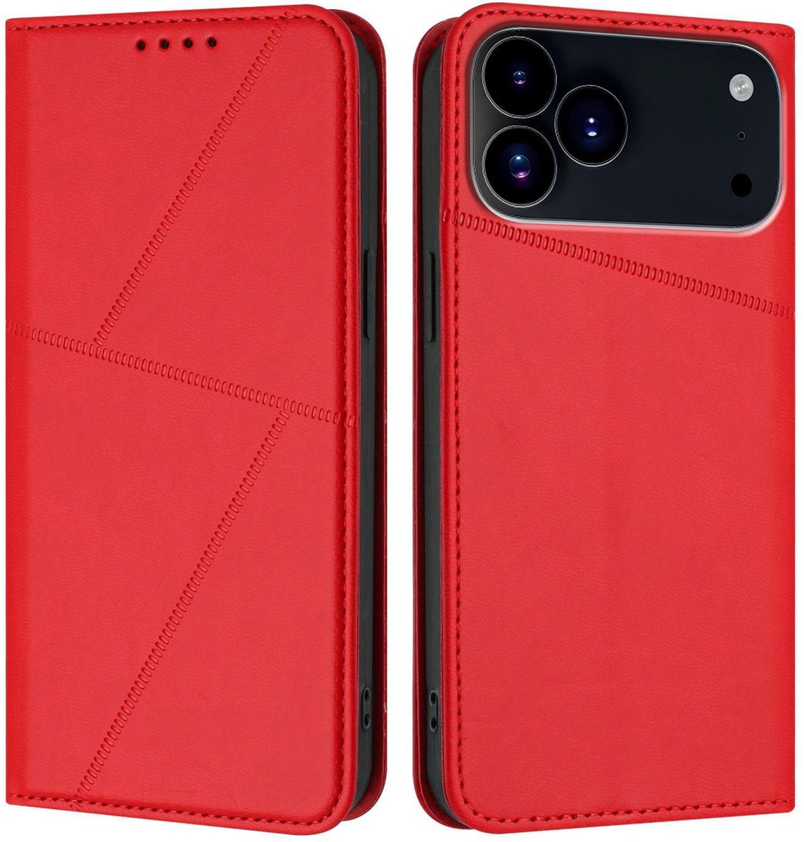 Mobigear Telefoonhoesje geschikt voor Apple iPhone 17 Pro Hoesje | Mobigear Frosted Flip Bookcase Portemonnee | Pasjeshouder voor 2 Pasjes | Telefoonhoesje voor Pinpas / OV Kaart / Rijbewijs - Rood
