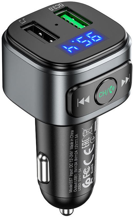 Hoco Bluetooth 5.0 Muziek Transmitter en Autolader Quick Charge 18W - Geen Bluetooth in je auto, maar toch muziek via je telefoon